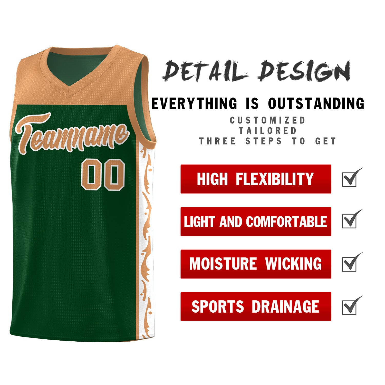 Custom Green Side Pattern Sports Uniform Basketball Jersey|KXKSHOP