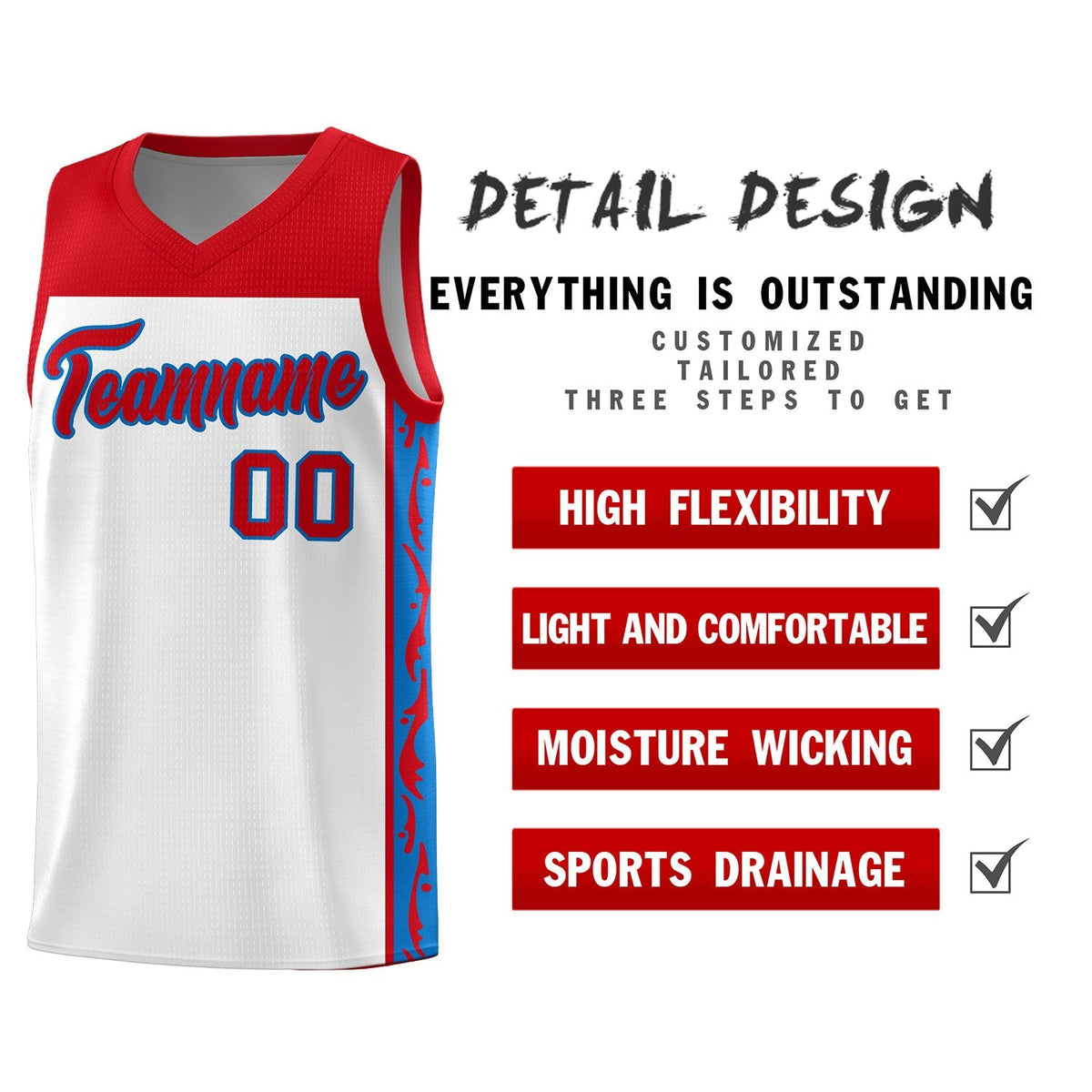 Custom White Side Pattern Sports Uniform Basketball Jersey|KXKSHOP