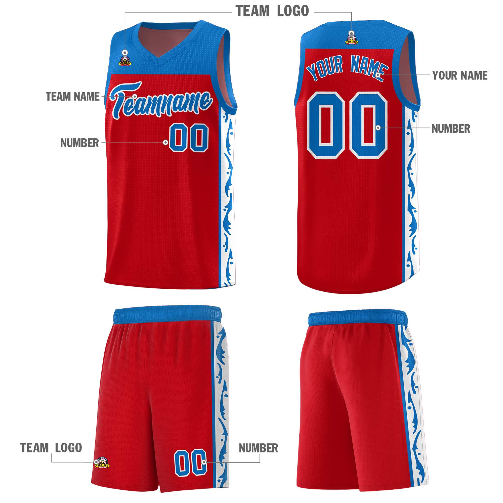 Custom Red Side Pattern Sports Uniform Basketball Jersey|KXKSHOP