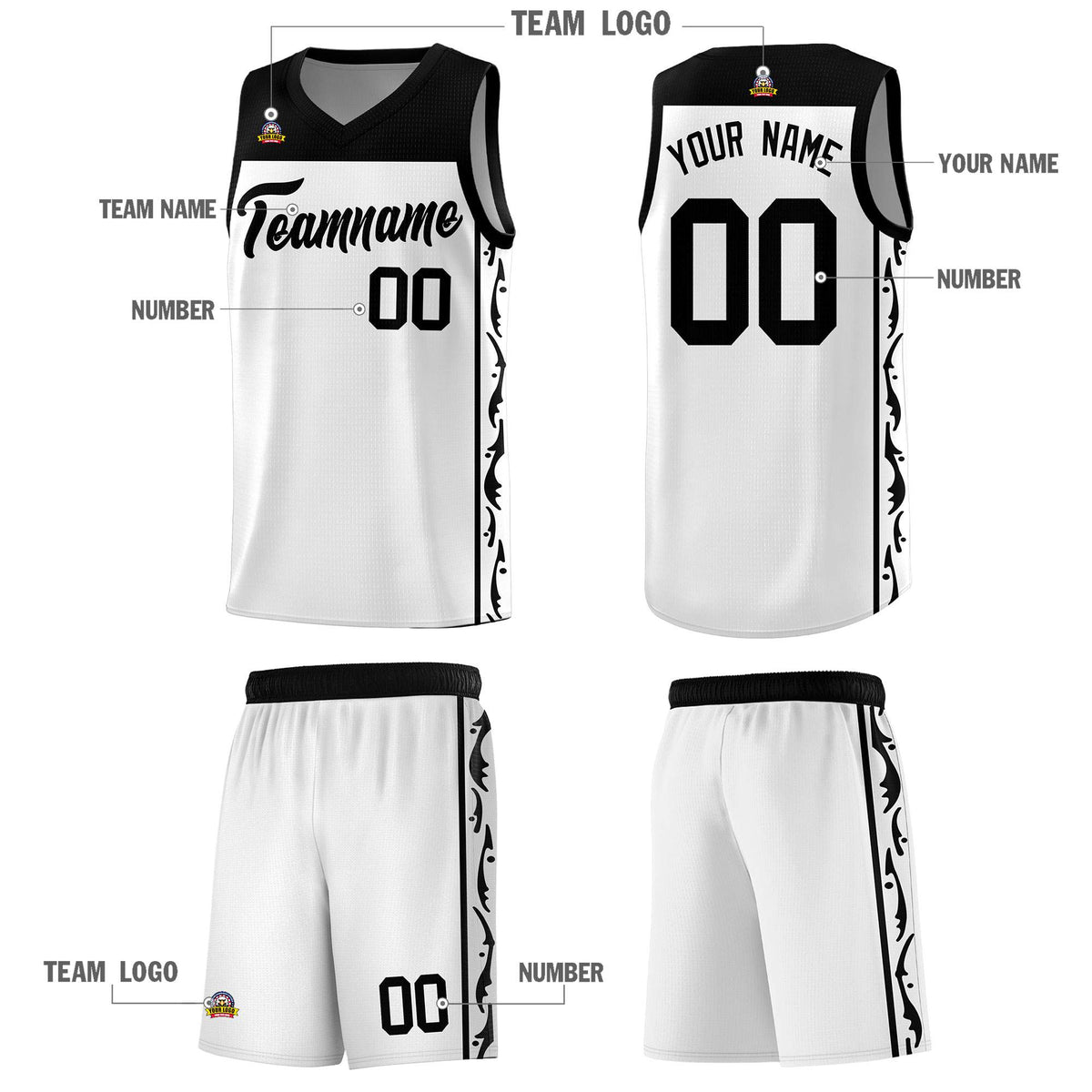 Custom White Side Pattern Sports Uniform Basketball Jersey|KXKSHOP