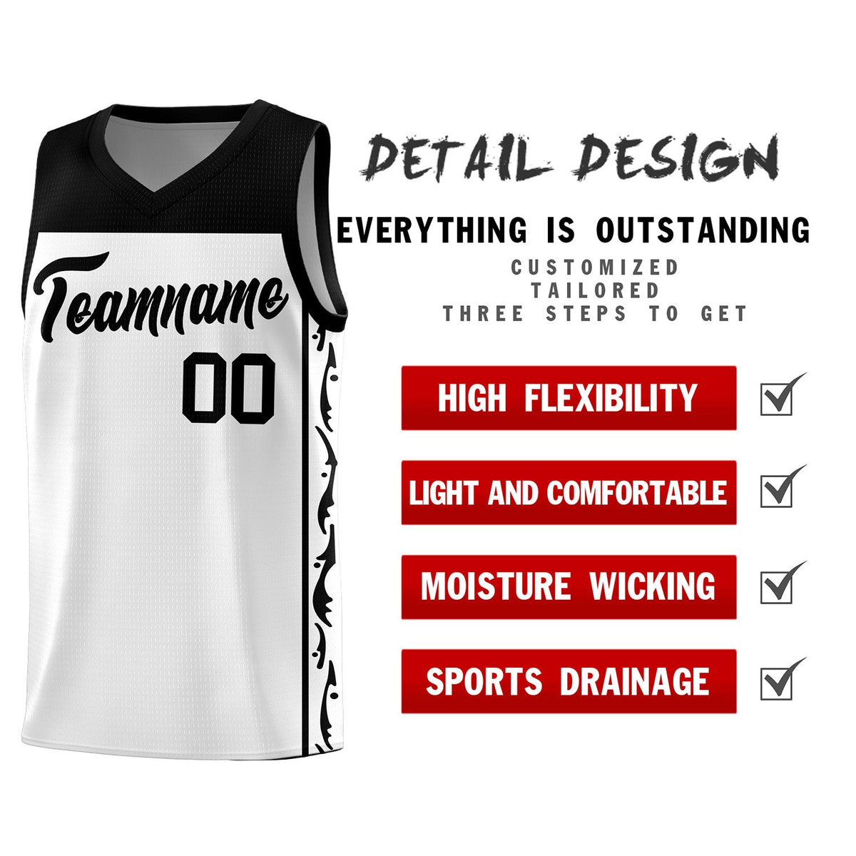 Custom White Side Pattern Sports Uniform Basketball Jersey|KXKSHOP
