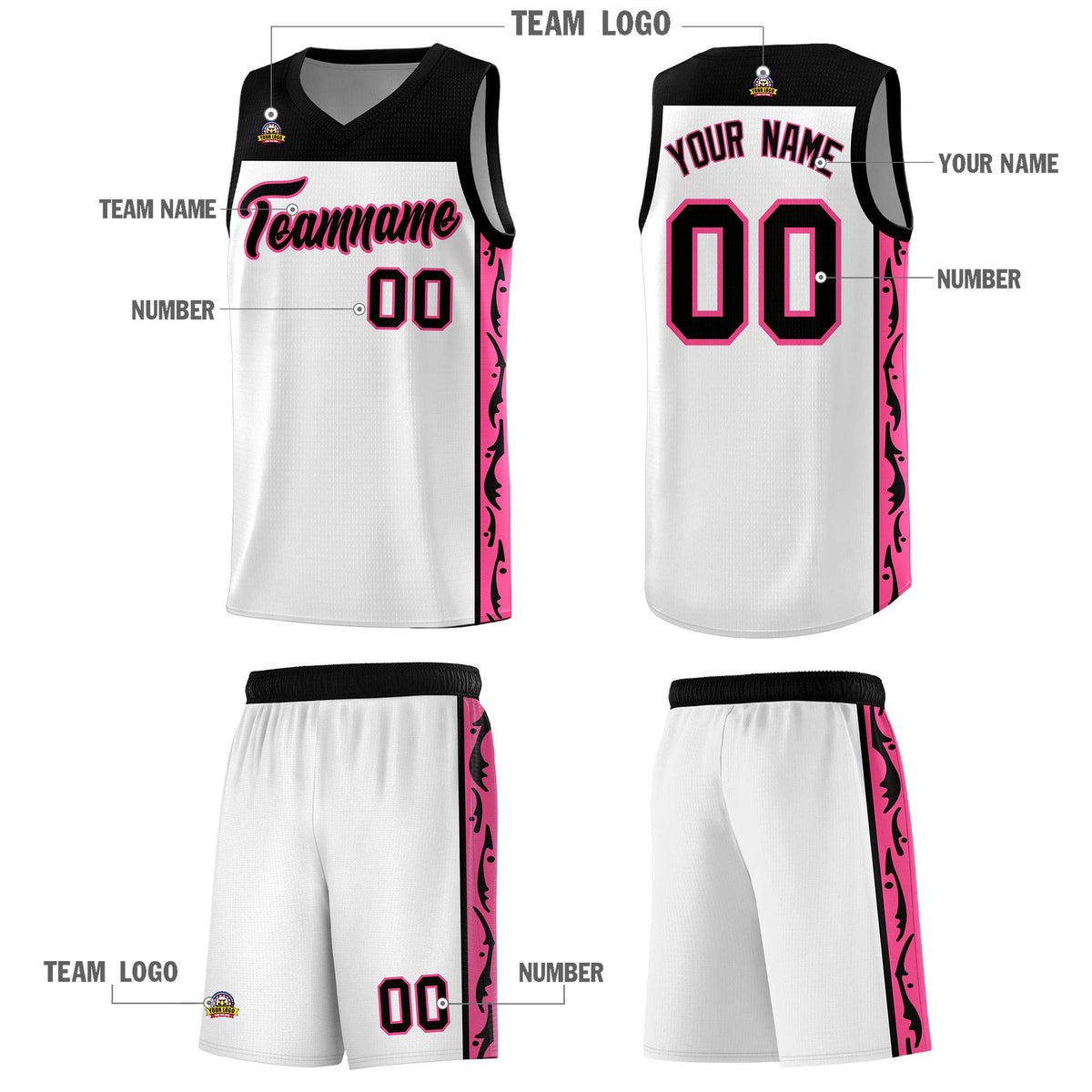 Custom White Side Pattern Sports Uniform Basketball Jersey|KXKSHOP