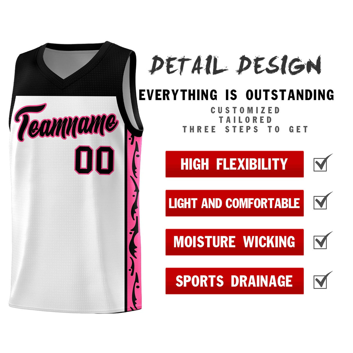 Custom White Side Pattern Sports Uniform Basketball Jersey|KXKSHOP
