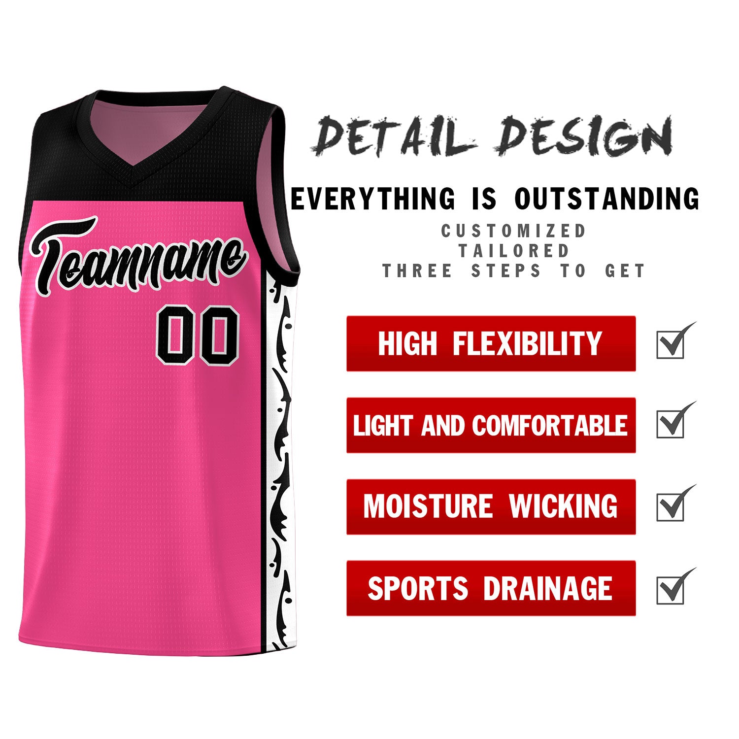 Custom Pink Side Pattern Sports Uniform Basketball Jersey|KXKSHOP