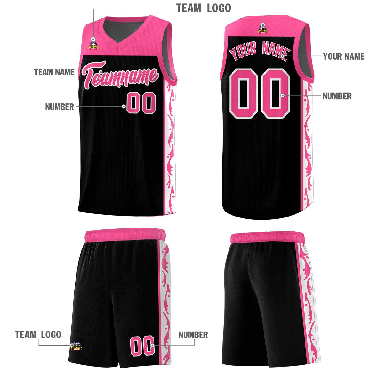 Custom Black Side Pattern Sports Uniform Basketball Jersey|KXKSHOP
