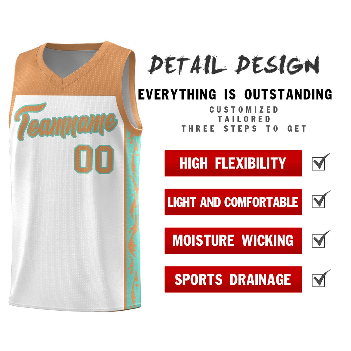 Custom White Side Pattern Sports Uniform Basketball Jersey|KXKSHOP