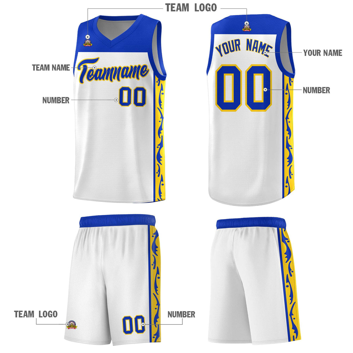 Custom White Side Pattern Sports Uniform Basketball Jersey|KXKSHOP