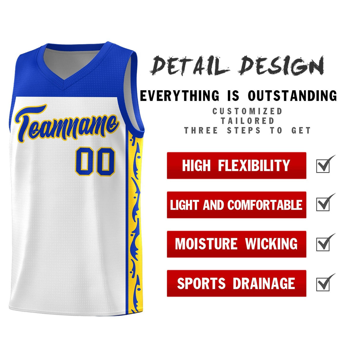 Custom White Side Pattern Sports Uniform Basketball Jersey|KXKSHOP