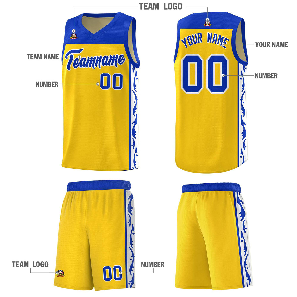 Custom Gold Side Pattern Sports Uniform Basketball Jersey|KXKSHOP