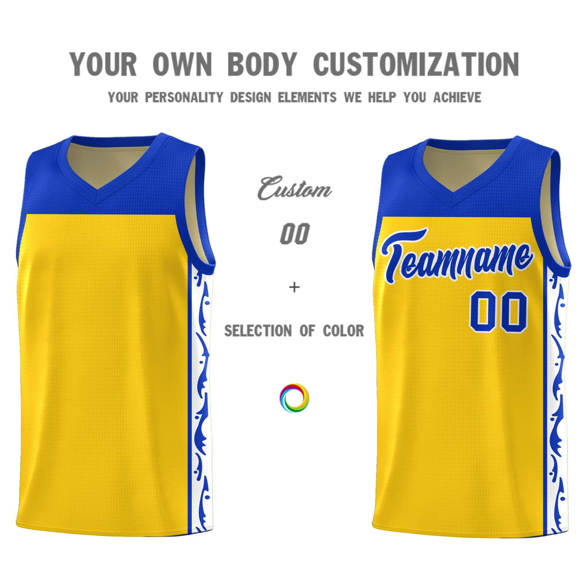 Custom Gold Side Pattern Sports Uniform Basketball Jersey|KXKSHOP