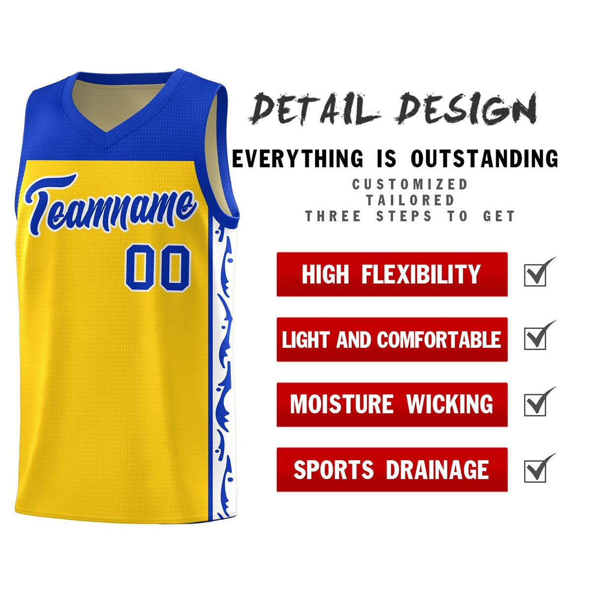 Custom Gold Side Pattern Sports Uniform Basketball Jersey|KXKSHOP