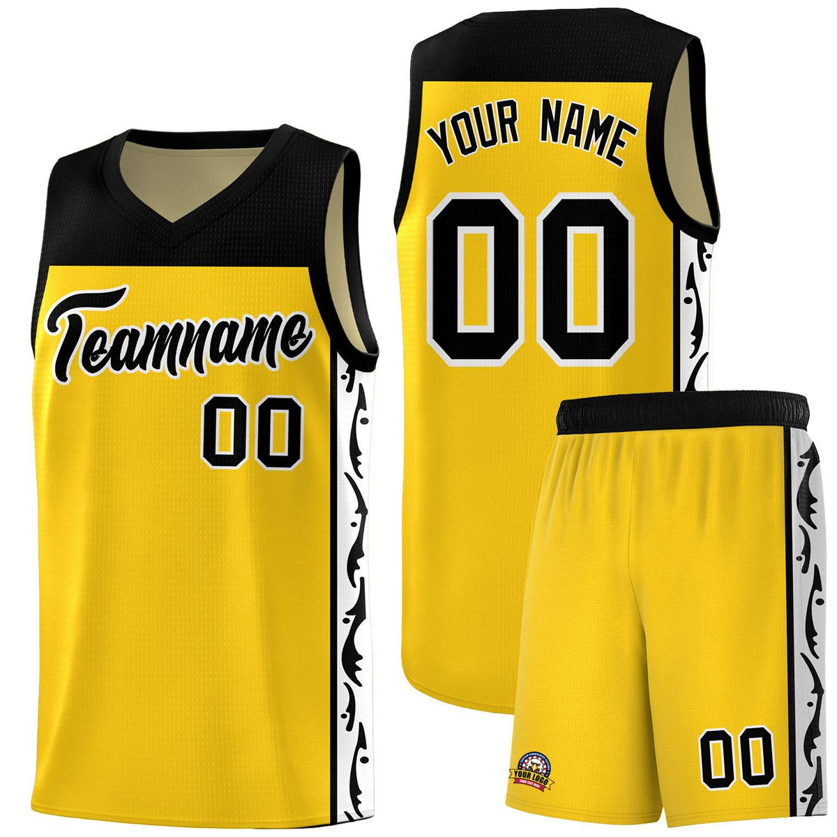 Custom Gold Side Pattern Sports Uniform Basketball Jersey|KXKSHOP