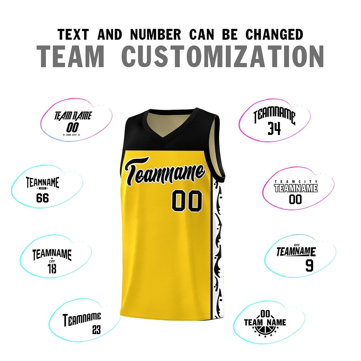 Custom Gold Side Pattern Sports Uniform Basketball Jersey|KXKSHOP