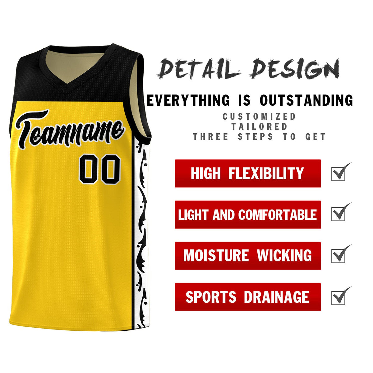 Custom Gold Side Pattern Sports Uniform Basketball Jersey|KXKSHOP