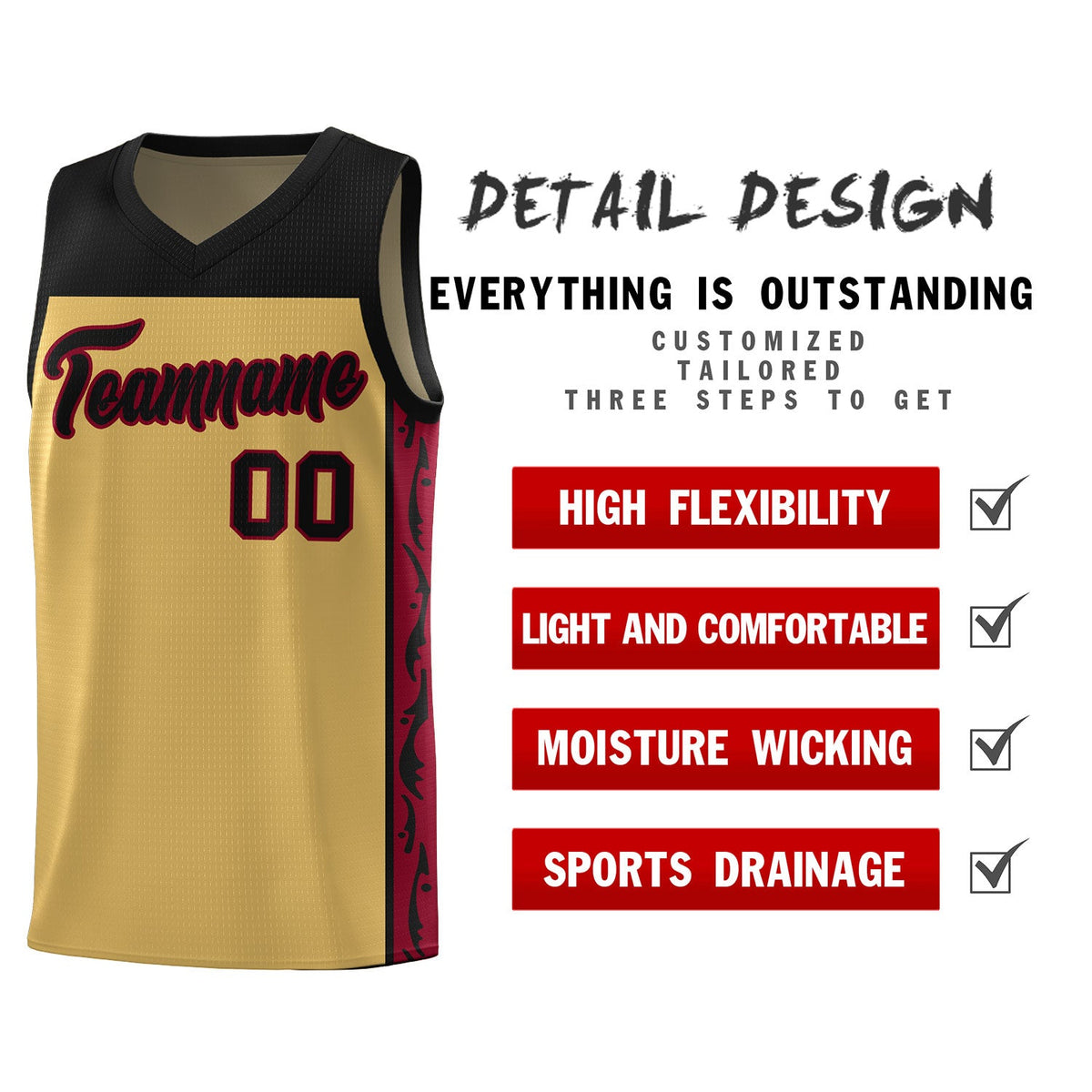 Custom Old Gold Side Pattern Sports Uniform Basketball Jersey|KXKSHOP