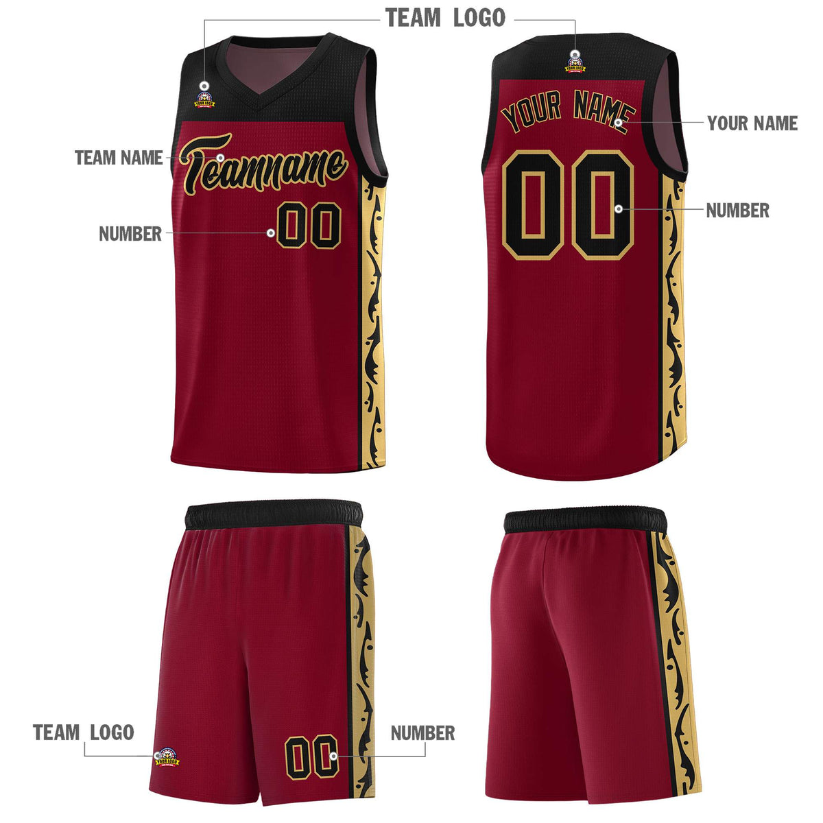 Custom Crimson Side Pattern Sports Uniform Basketball Jersey|KXKSHOP