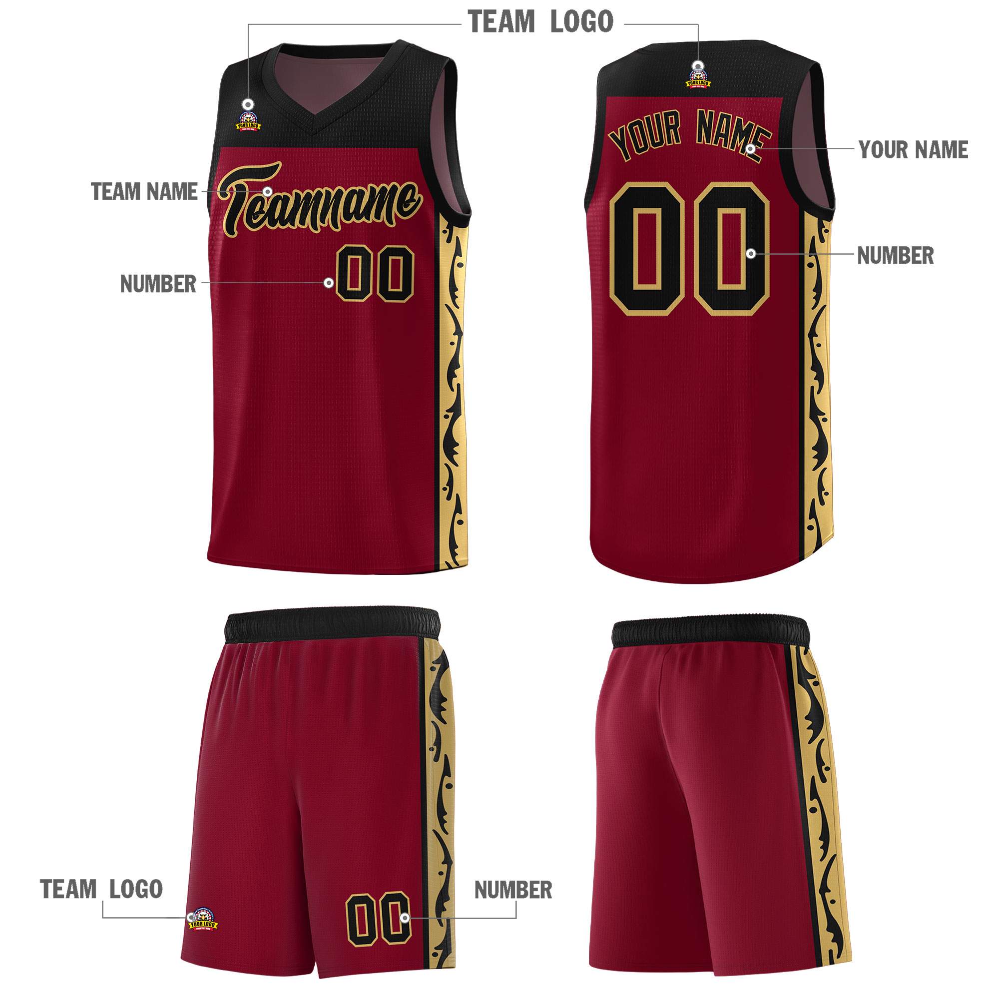 Custom Crimson Side Pattern Sports Uniform Basketball Jersey|KXKSHOP