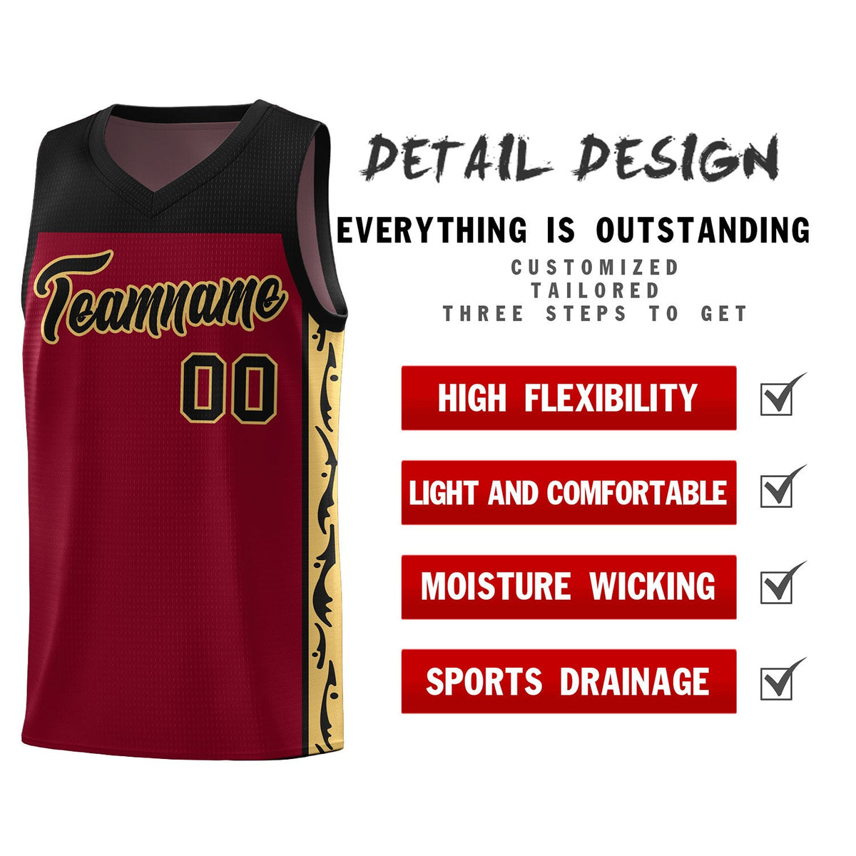 Custom Crimson Side Pattern Sports Uniform Basketball Jersey|KXKSHOP