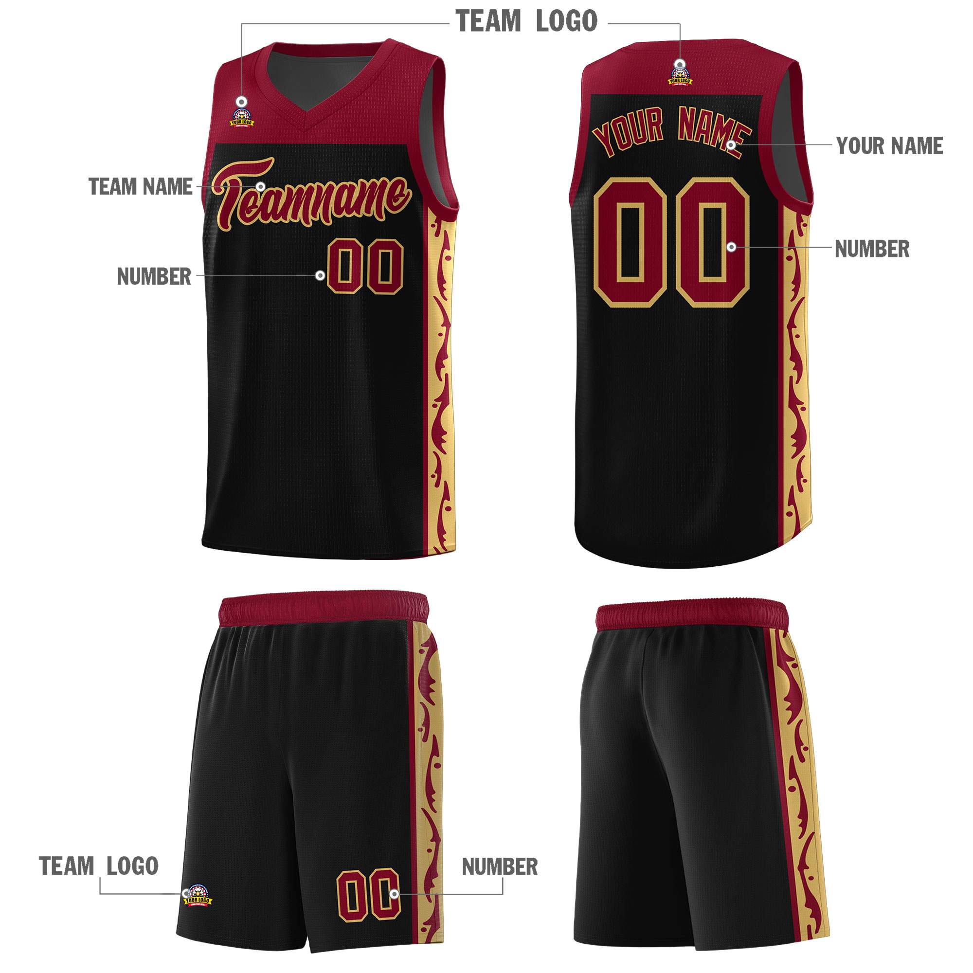 Custom Black Side Pattern Sports Uniform Basketball Jersey|KXKSHOP