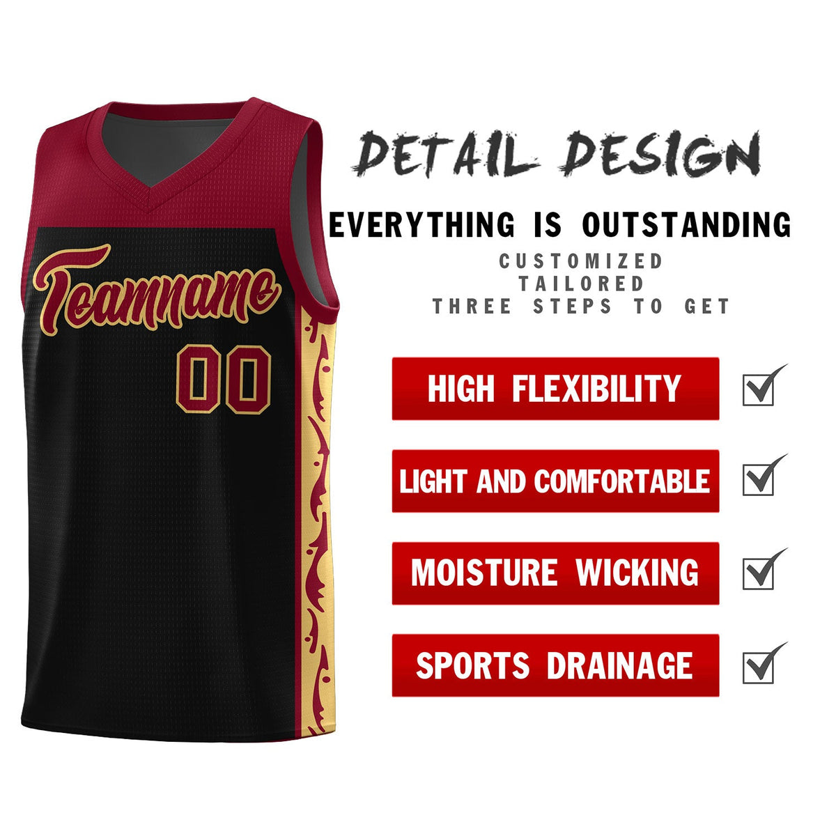 Custom Black Side Pattern Sports Uniform Basketball Jersey|KXKSHOP