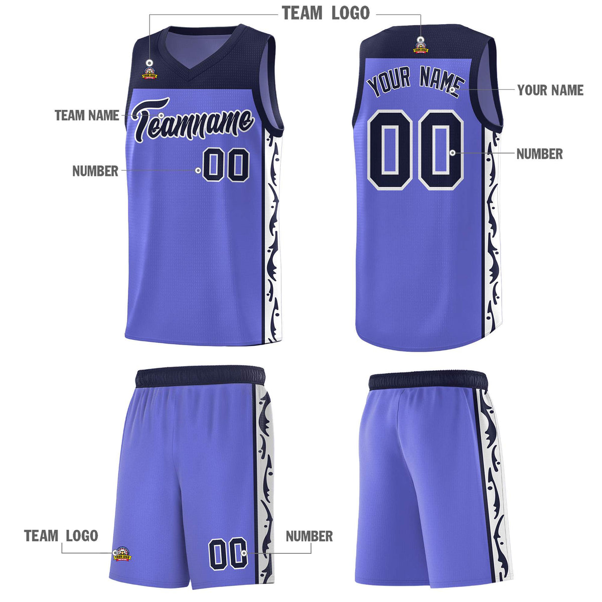 Custom Purple Side Pattern Sports Uniform Basketball Jersey|KXKSHOP