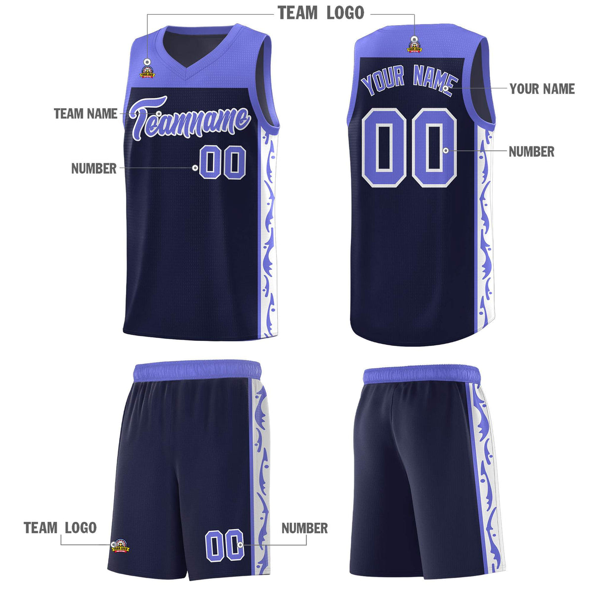 Custom Navy Side Pattern Sports Uniform Basketball Jersey|KXKSHOP