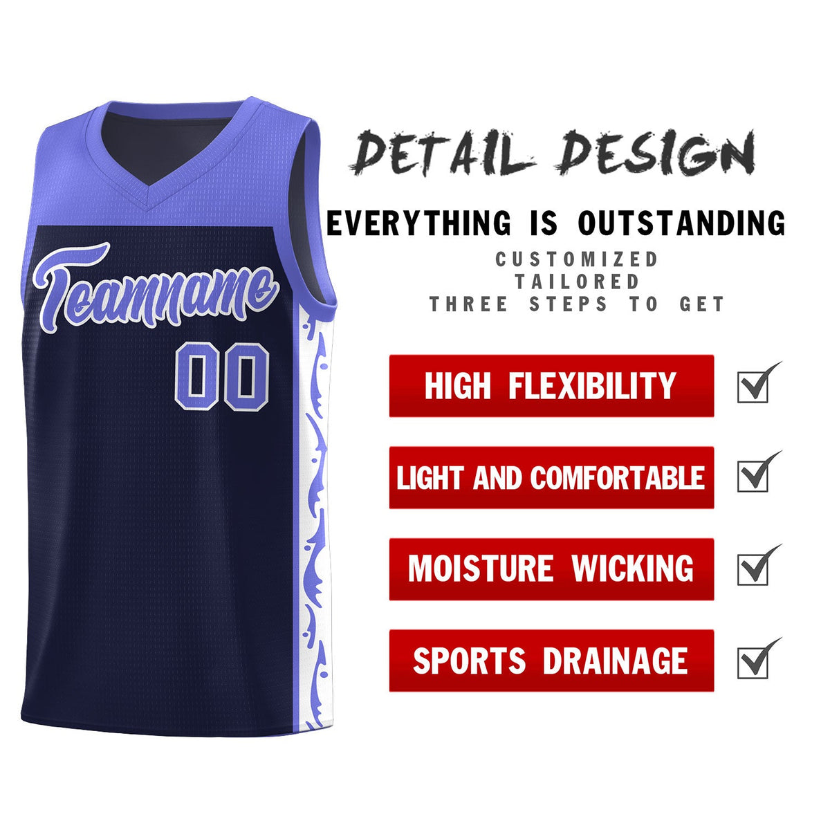 Custom Navy Side Pattern Sports Uniform Basketball Jersey|KXKSHOP