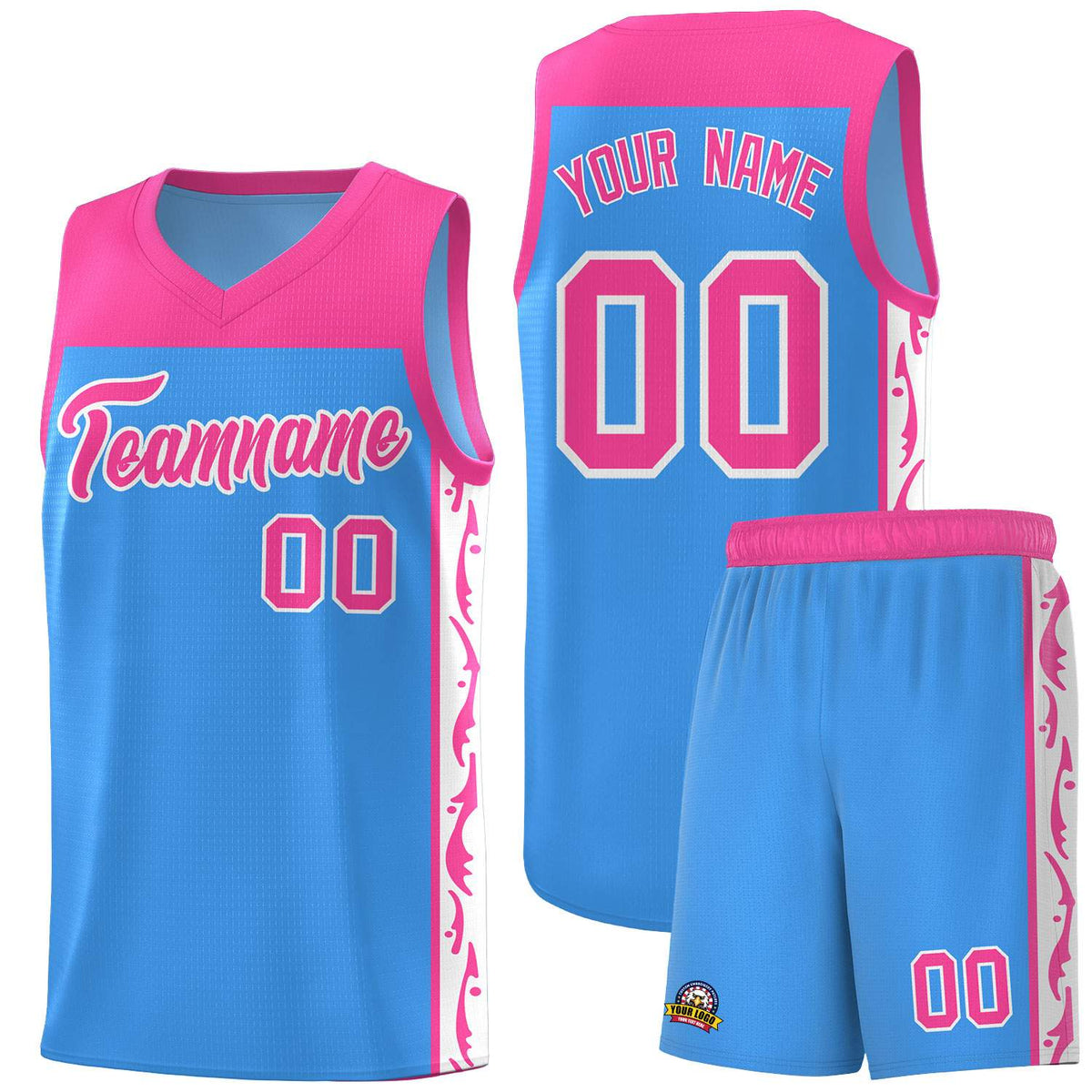 Custom Light Blue Side Pattern Sports Uniform Basketball Jersey|KXKSHOP