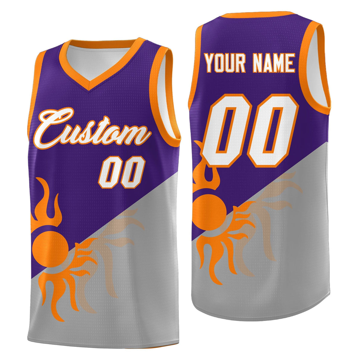 Custom Youth Basketball Jerseys - Purple Gray Sunburst Design Two Tone Uniforms