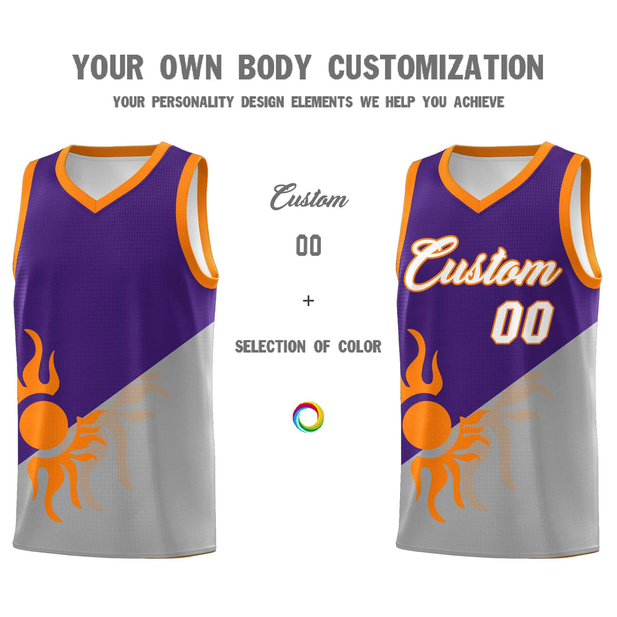 Custom Youth Basketball Jerseys - Purple Gray Sunburst Design Two Tone Uniforms