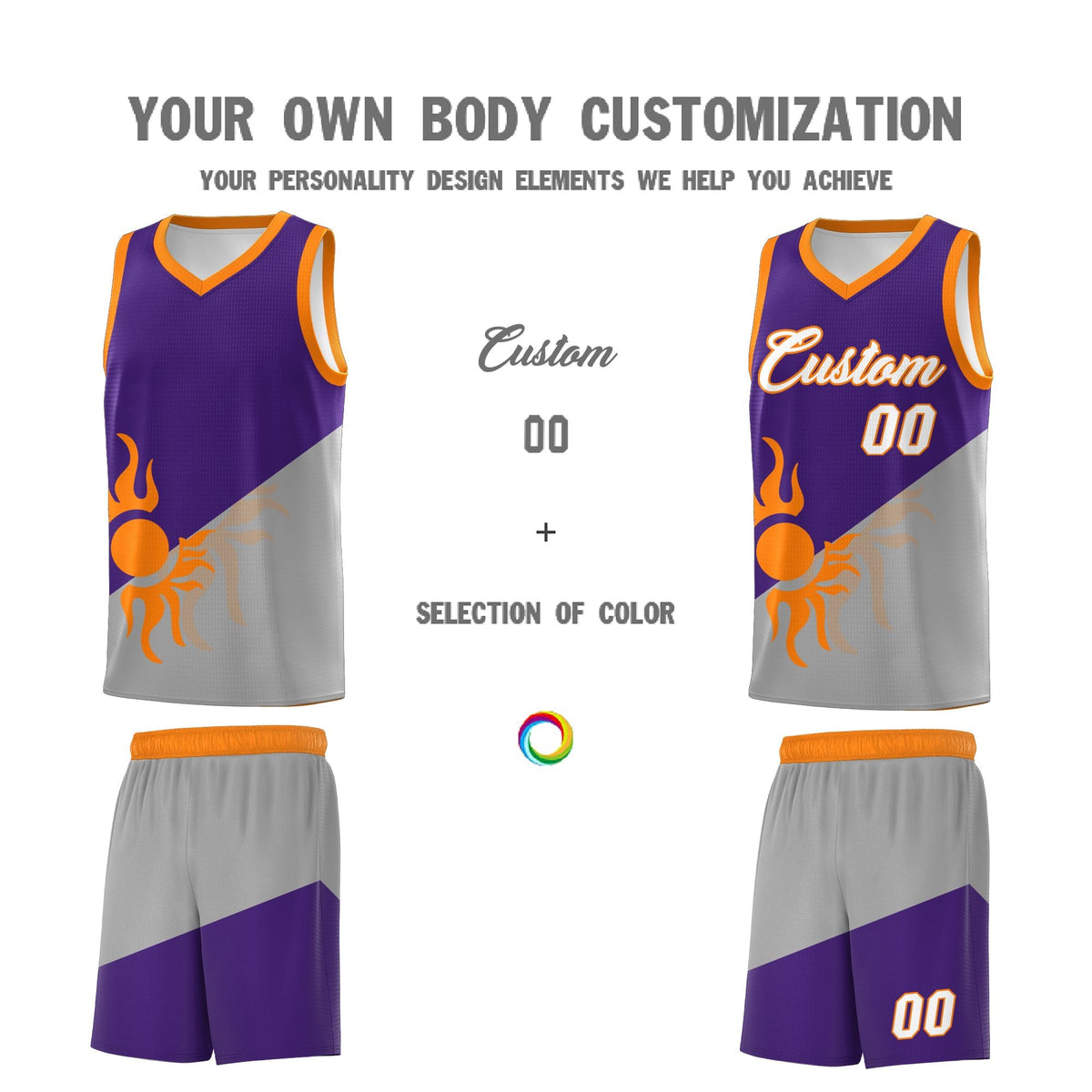 Custom Youth Basketball Jerseys - Purple Gray Sunburst Design Two Tone Uniforms