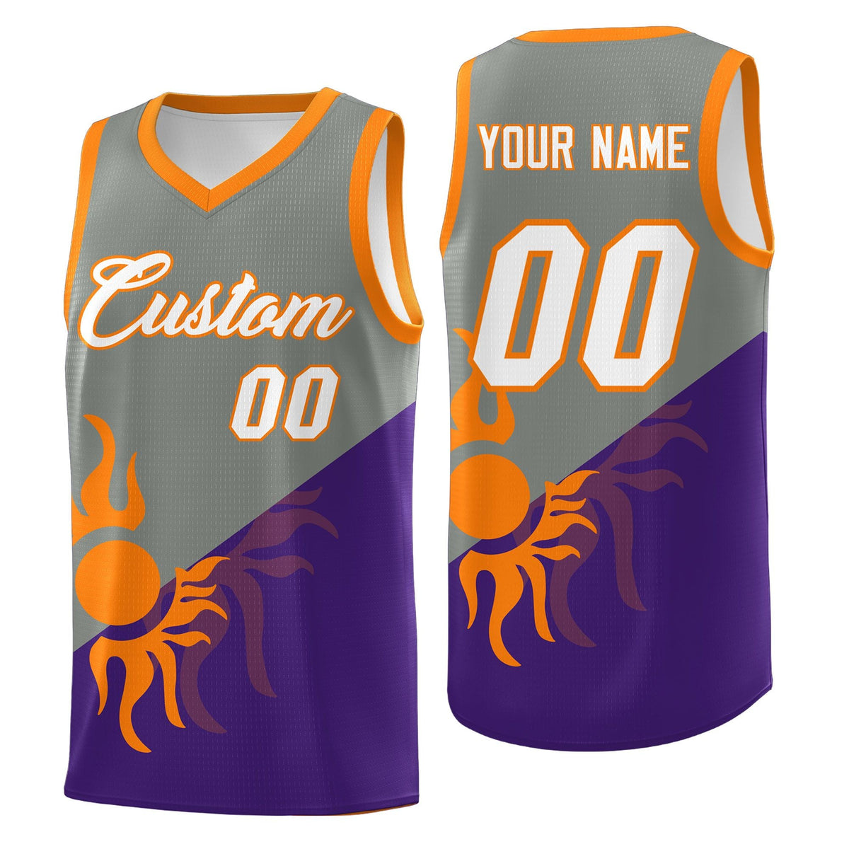 Custom Youth Basketball Jerseys - Gray Purple Sunburst Design Two Tone Uniforms