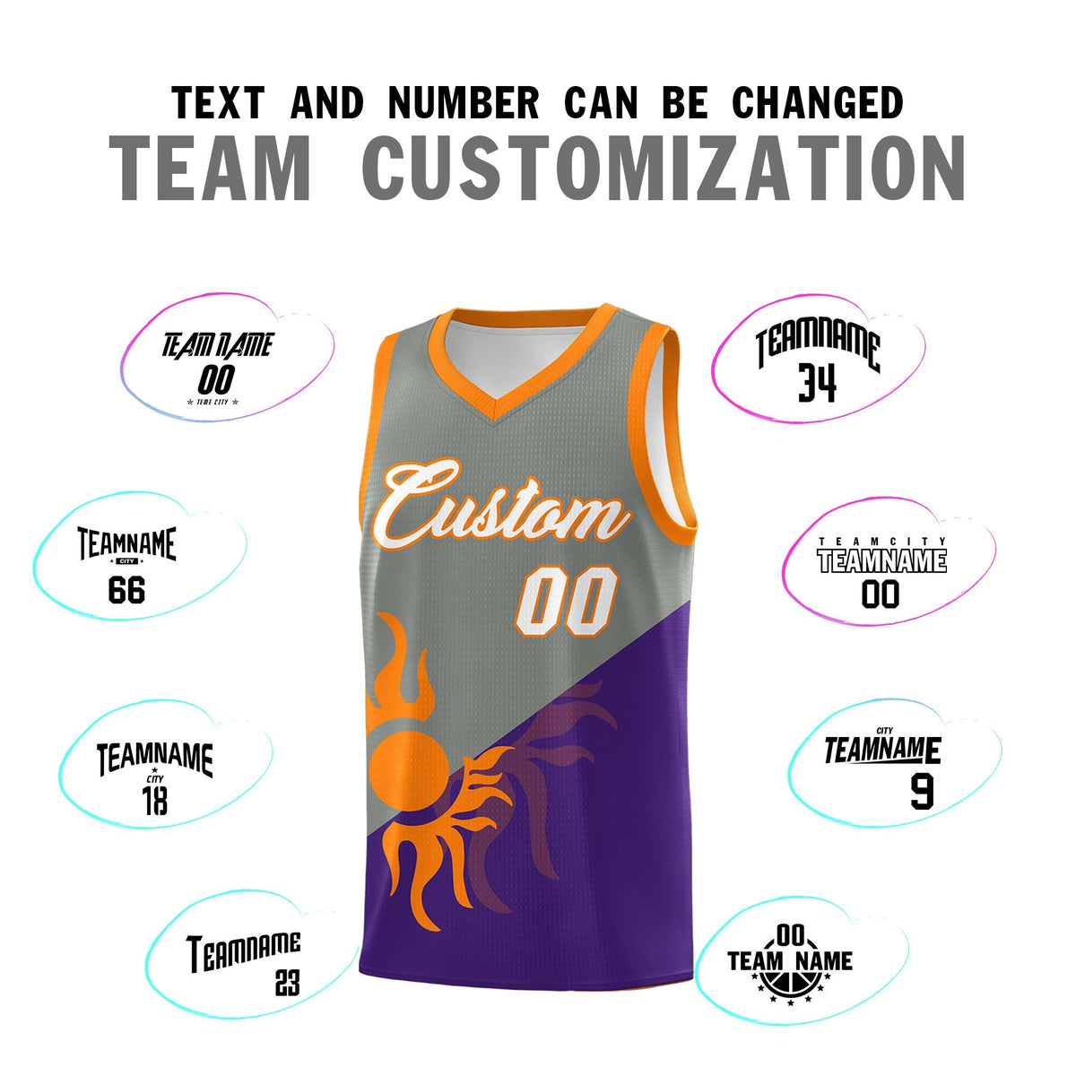 Custom Youth Basketball Jerseys - Gray Purple Sunburst Design Two Tone Uniforms