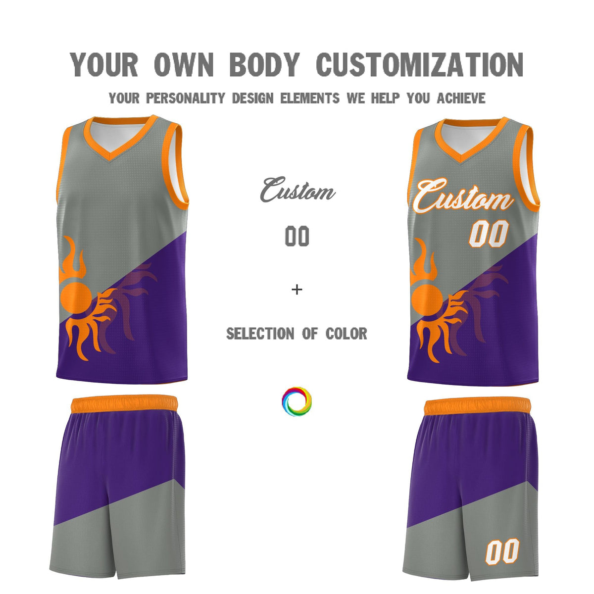 Custom Youth Basketball Jerseys - Gray Purple Sunburst Design Two Tone Uniforms