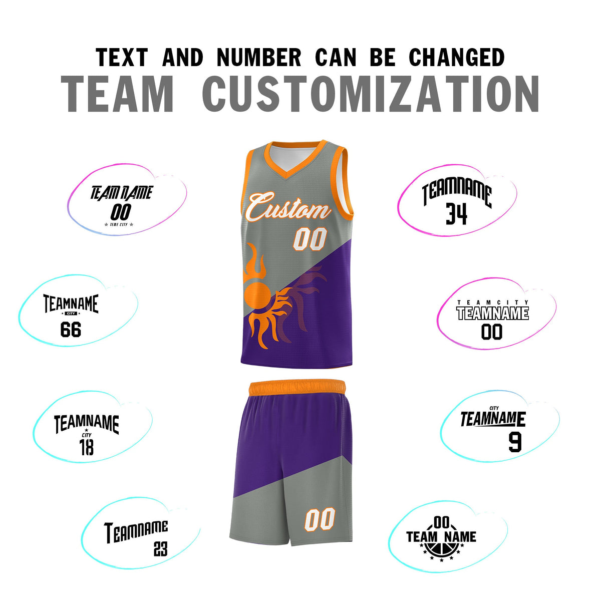 Custom Youth Basketball Jerseys - Gray Purple Sunburst Design Two Tone Uniforms