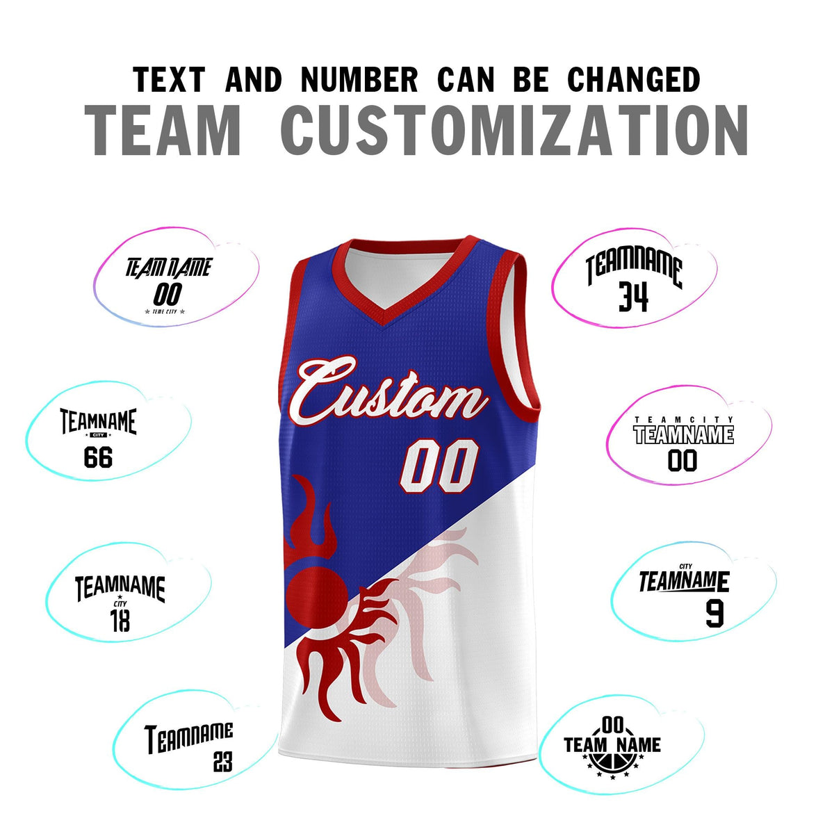 Custom Youth Basketball Jerseys - Royal White Radiant Sun Design Two Tone Uniforms