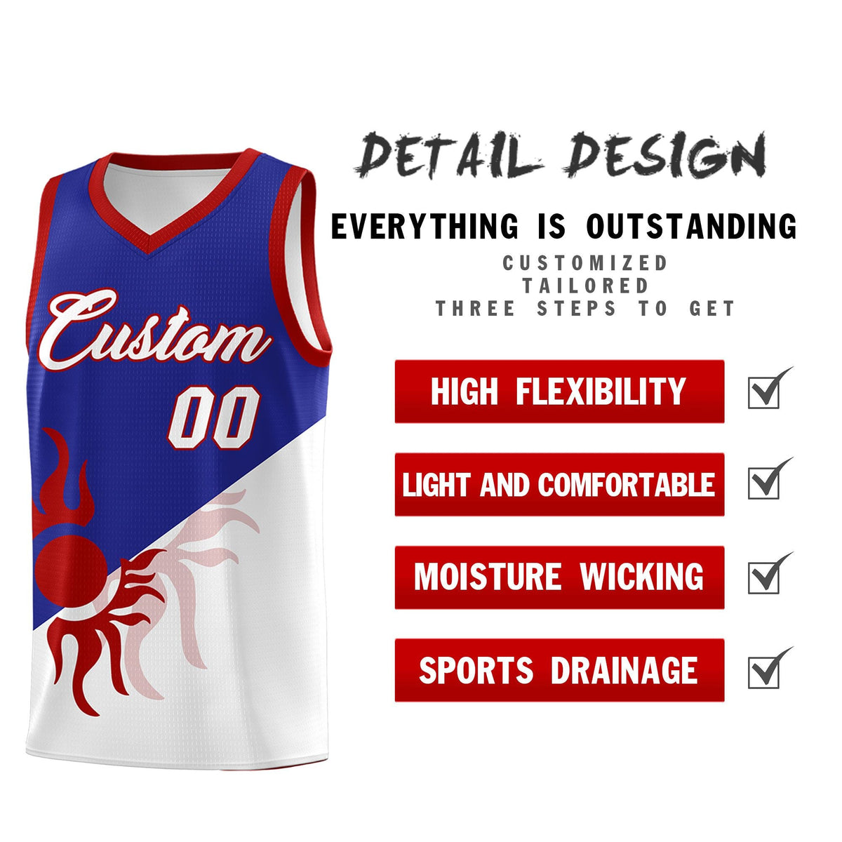 Custom Youth Basketball Jerseys - Royal White Radiant Sun Design Two Tone Uniforms