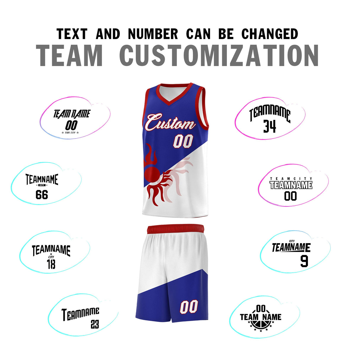 Custom Youth Basketball Jerseys - Royal White Radiant Sun Design Two Tone Uniforms