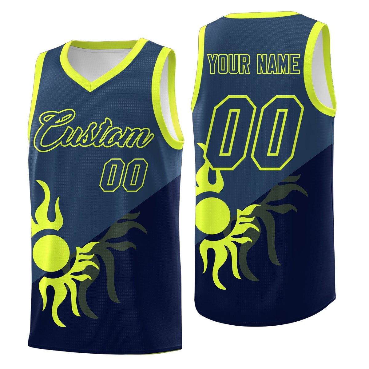 Custom Youth Basketball Jerseys - Navy Midnight Blue Sunburst Design Two Tone Uniforms