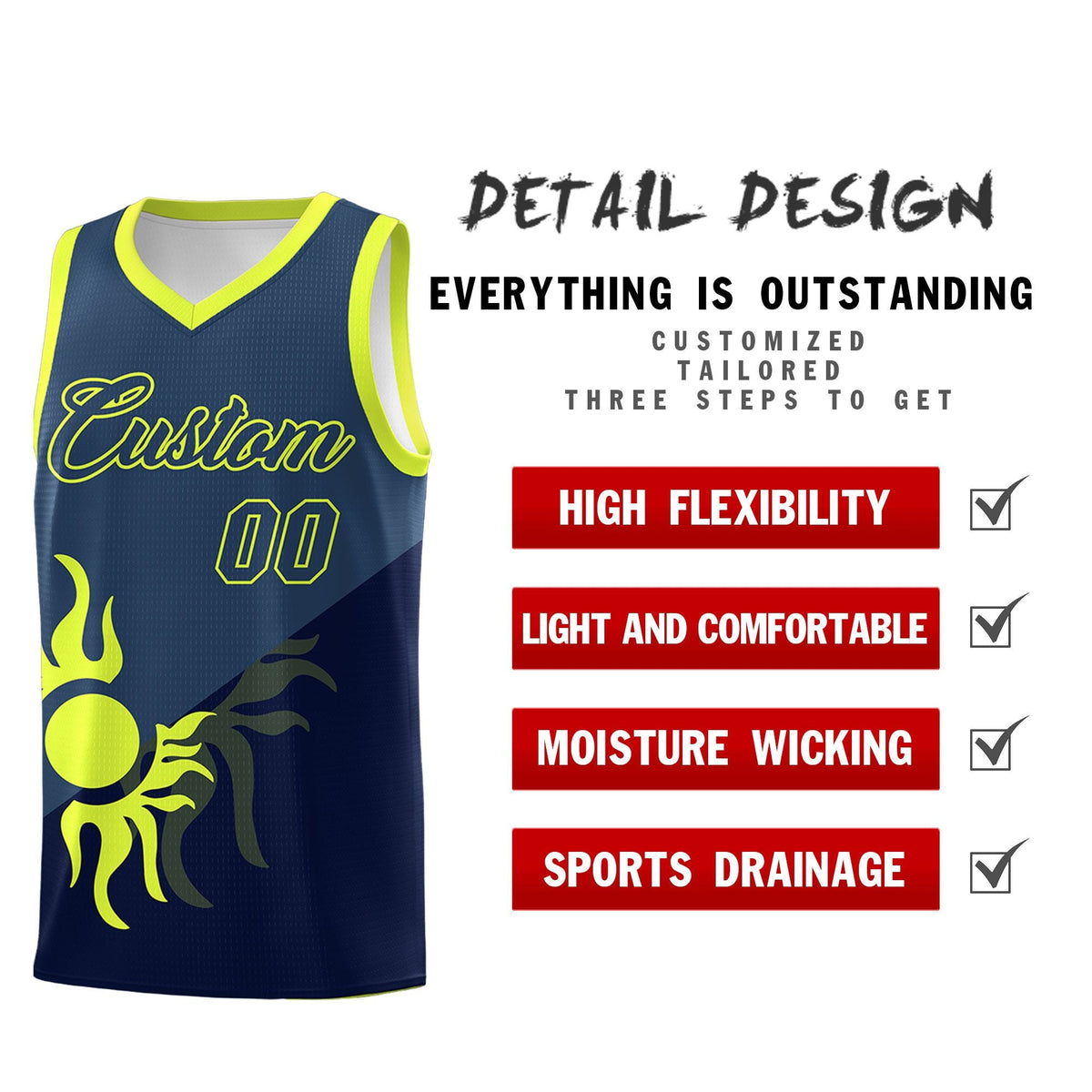 Custom Youth Basketball Jerseys - Navy Midnight Blue Sunburst Design Two Tone Uniforms