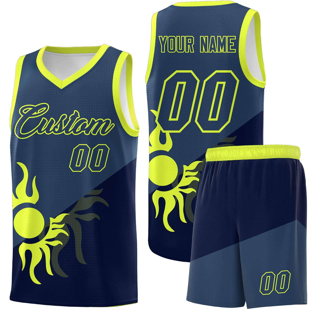Custom Youth Basketball Jerseys - Navy Midnight Blue Sunburst Design Two Tone Uniforms