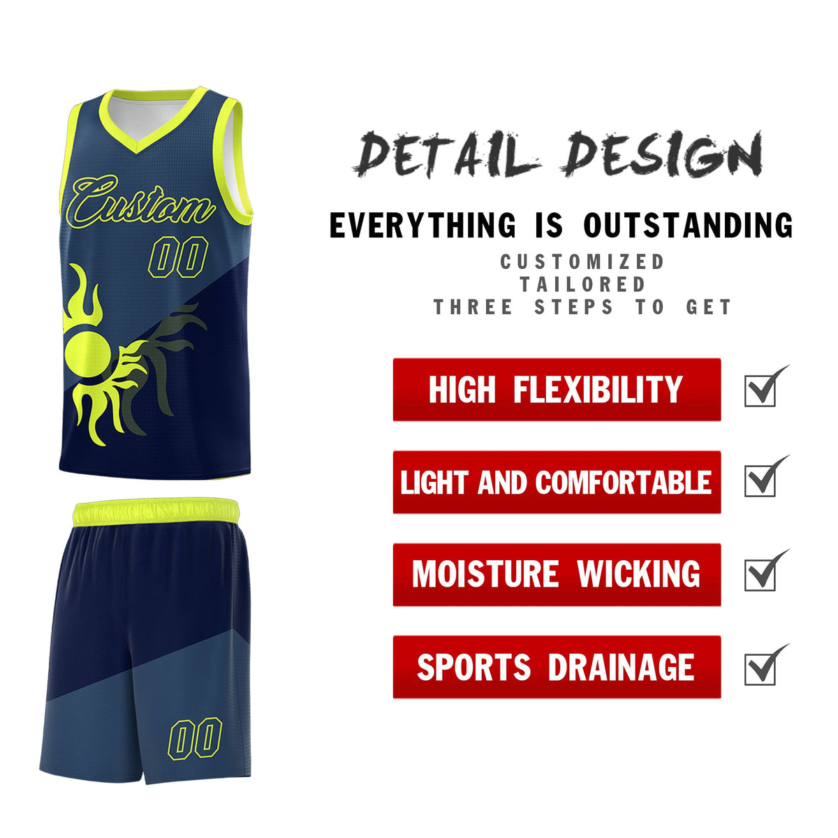 Custom Youth Basketball Jerseys - Navy Midnight Blue Sunburst Design Two Tone Uniforms