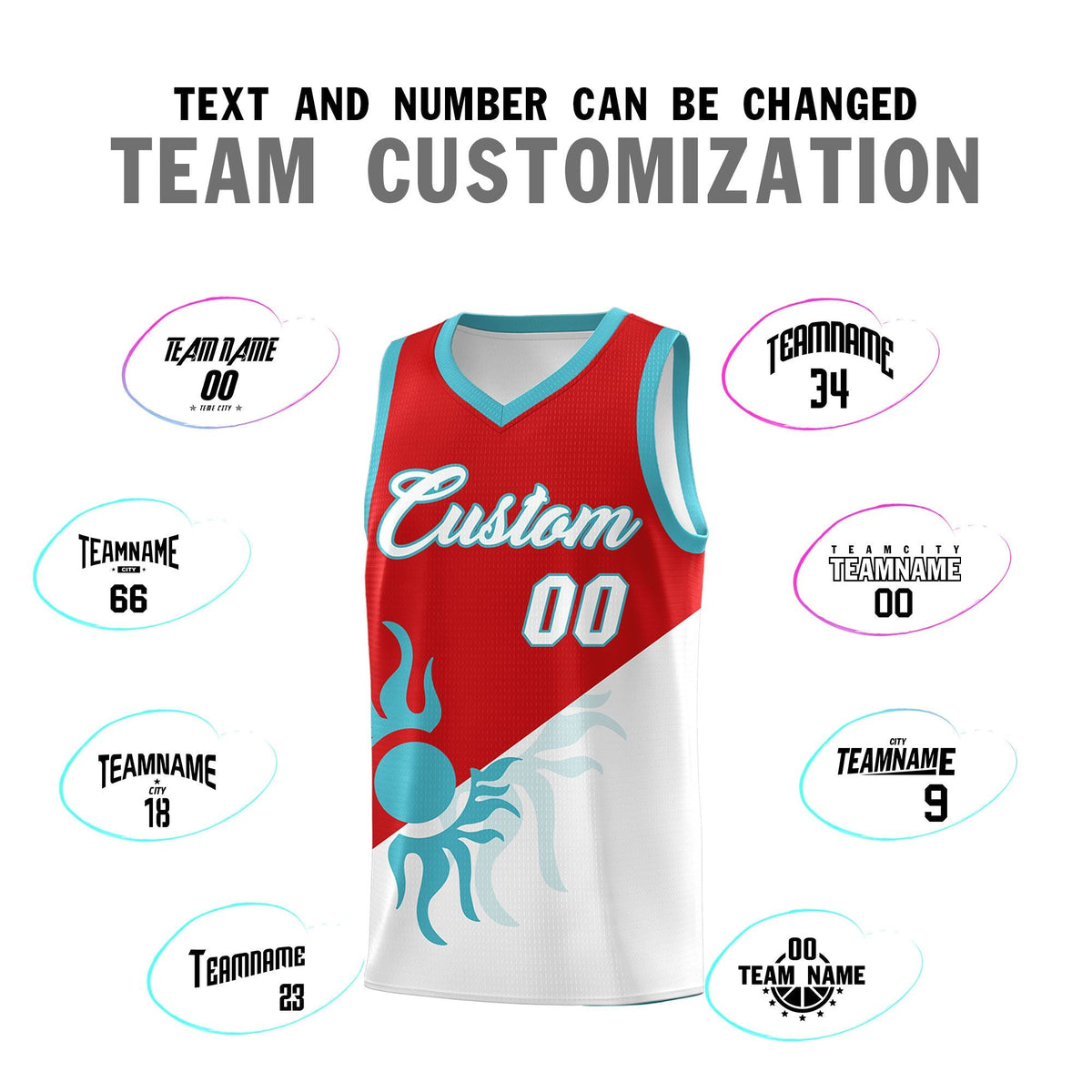 Custom Youth Basketball Jerseys - Red White Radiant Sun Design Two Tone Uniforms