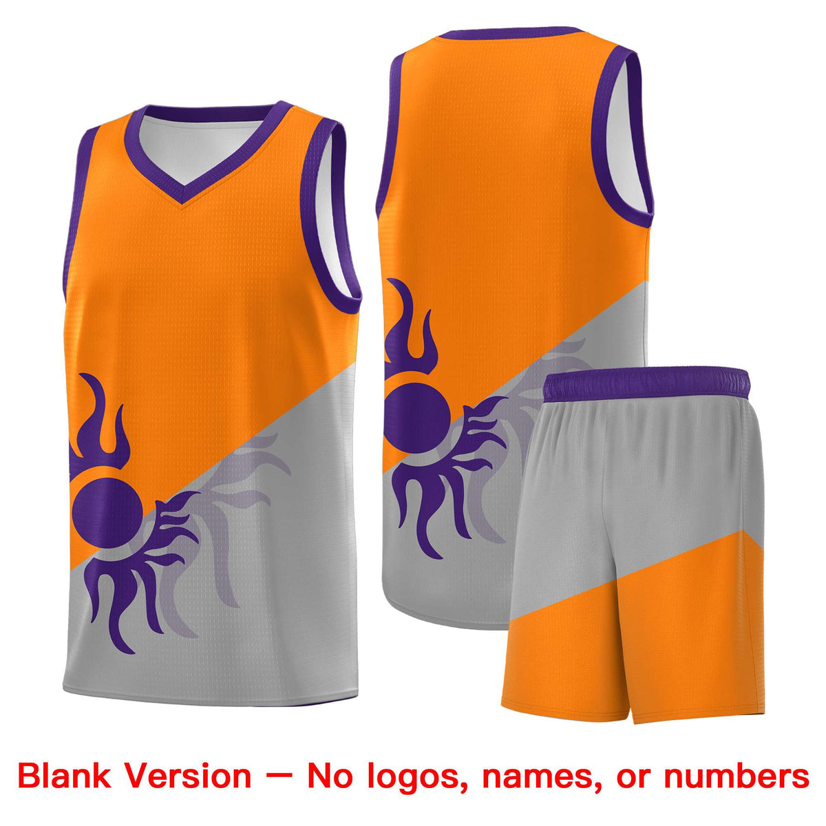 Custom Youth Basketball Jerseys - Orange Gray Sunburst Design Two Tone Uniforms