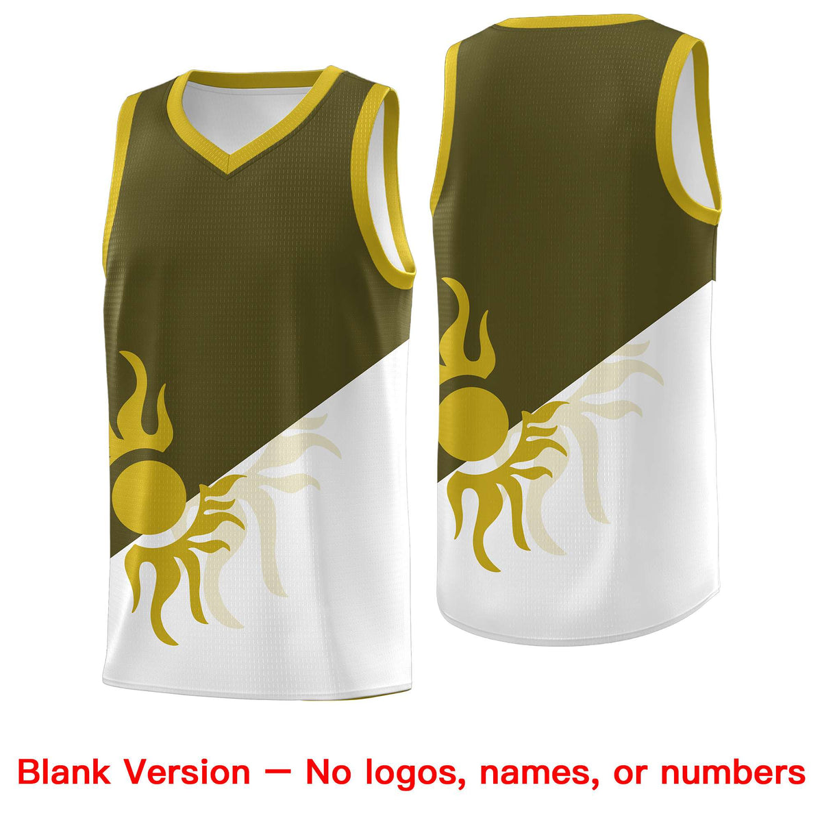 Custom Youth Basketball Jerseys - Olive White Sunburst Design Two Tone Uniforms