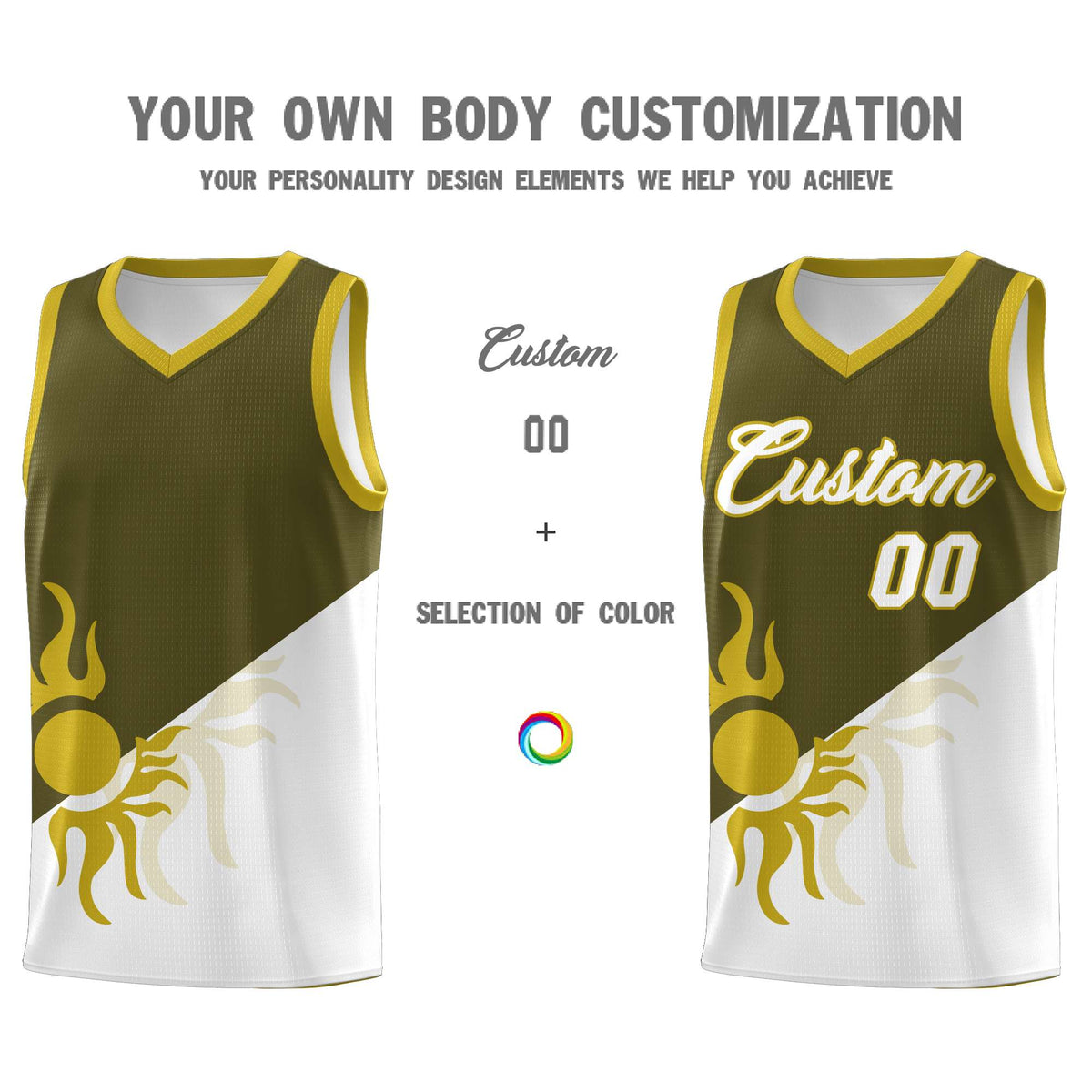 Custom Youth Basketball Jerseys - Olive White Sunburst Design Two Tone Uniforms