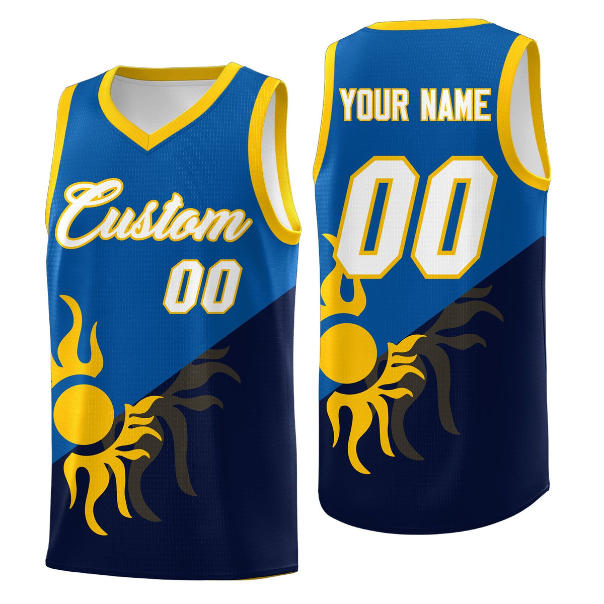 Custom Youth Basketball Jerseys - Royal Navy Sunburst Design Two Tone Uniforms