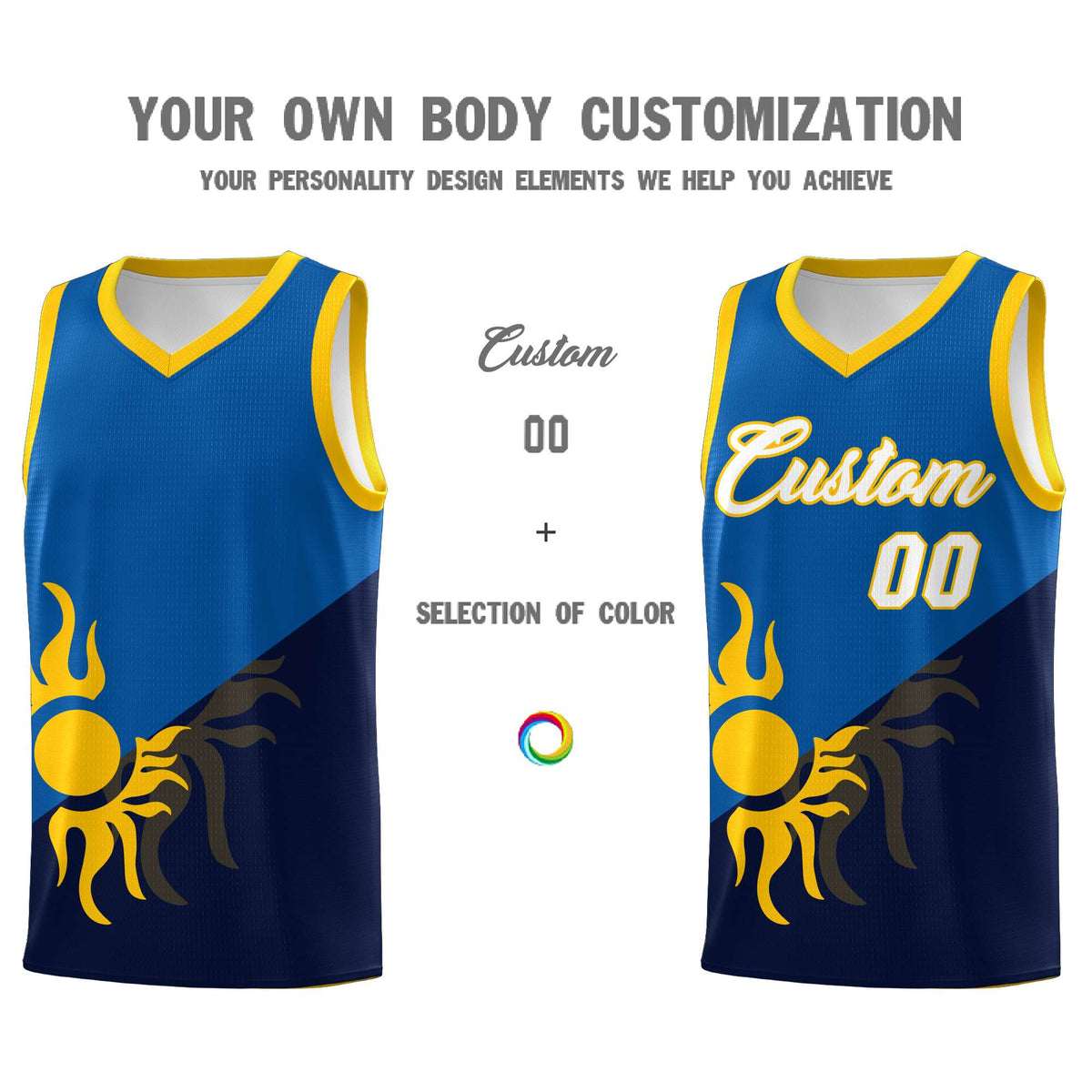 Custom Youth Basketball Jerseys - Royal Navy Sunburst Design Two Tone Uniforms
