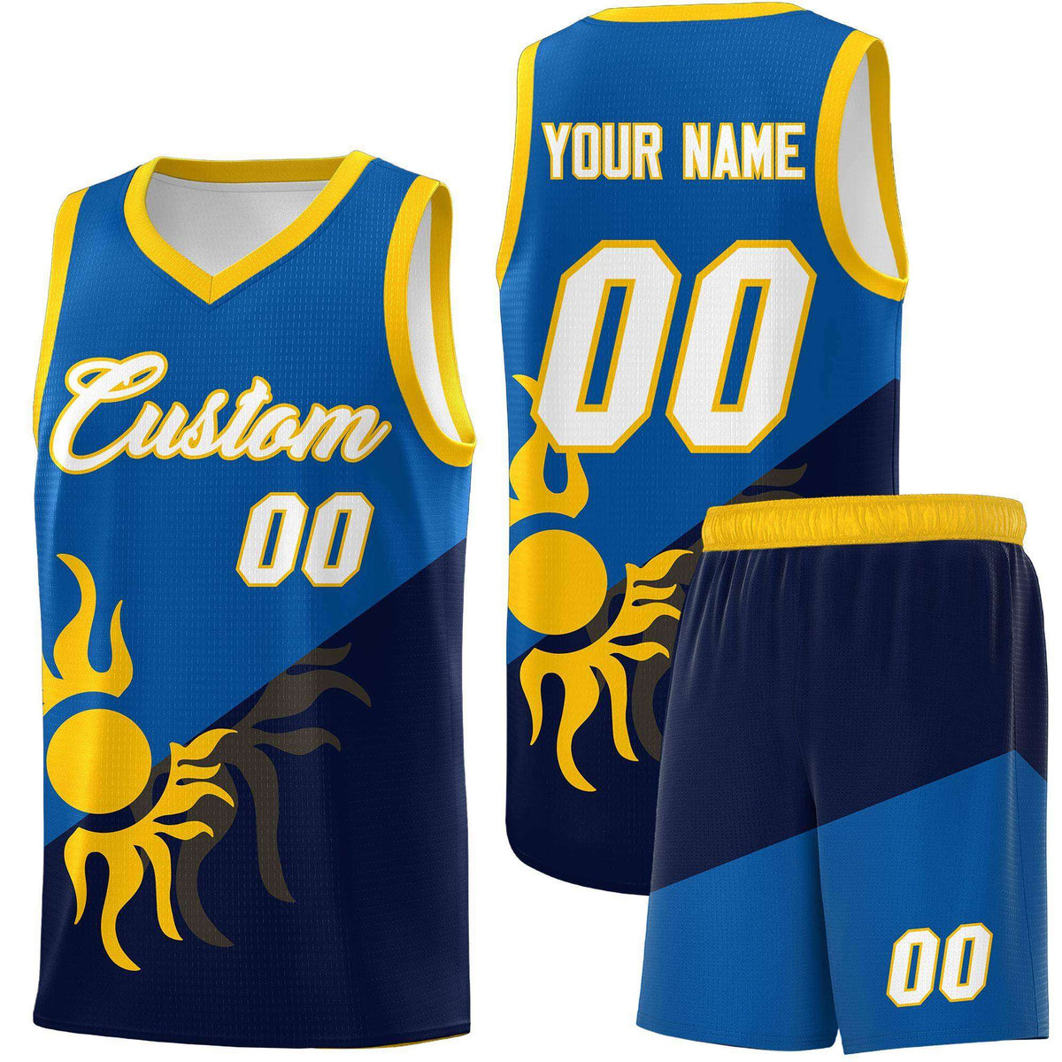 Custom Youth Basketball Jerseys - Royal Navy Sunburst Design Two Tone Uniforms
