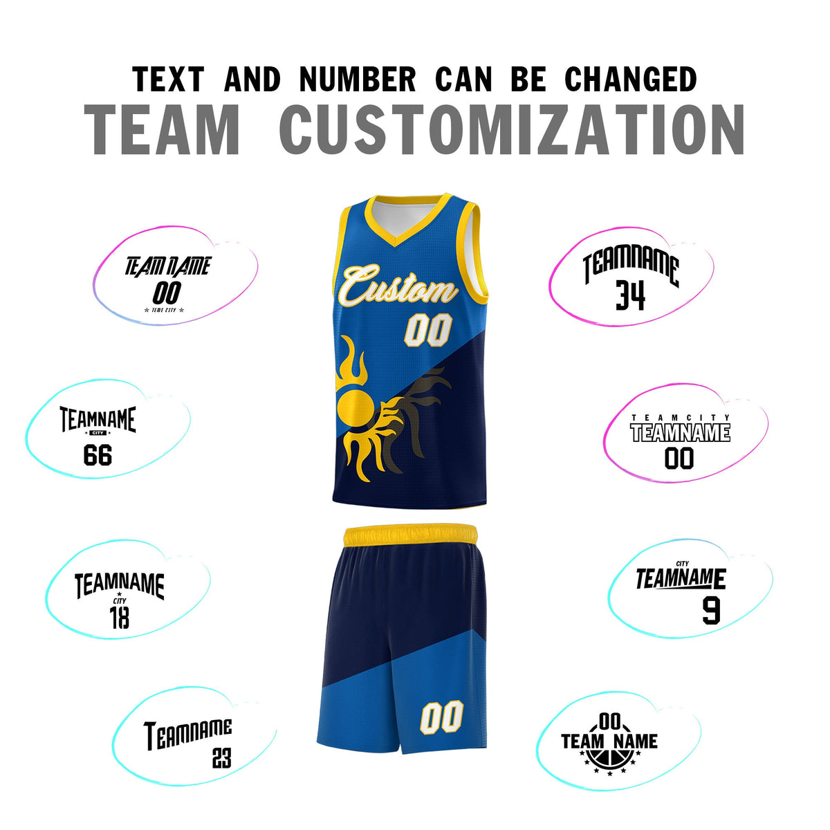 Custom Youth Basketball Jerseys - Royal Navy Sunburst Design Two Tone Uniforms